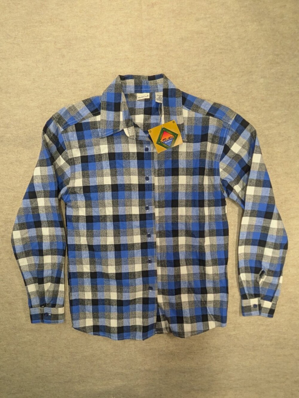 Blue Check Fall Flannel New! Northcrest Black Gray White Checkered Button Up Sm